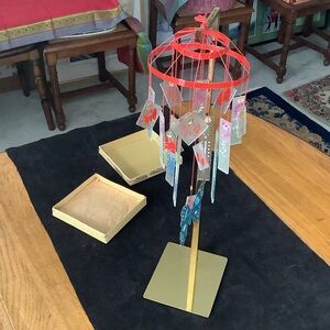 Vintage 1950’s glass wind chime with paper butterfly